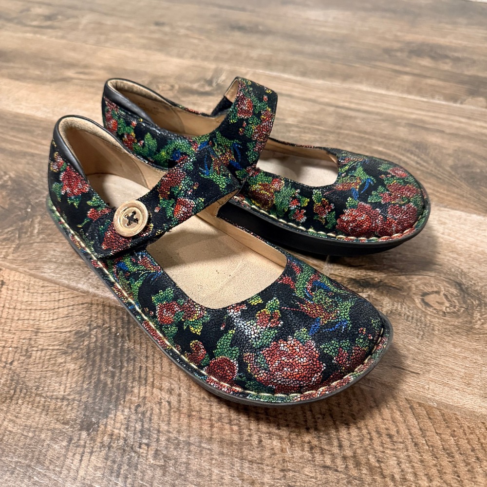 Alegria Womens Paloma Winter Garden Floral Mary Jane Shoes, Black Red,9.5/10(40)
